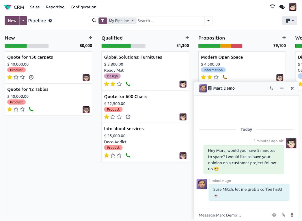 L'application Discussion est le centre de toutes les communications dans Odoo !
